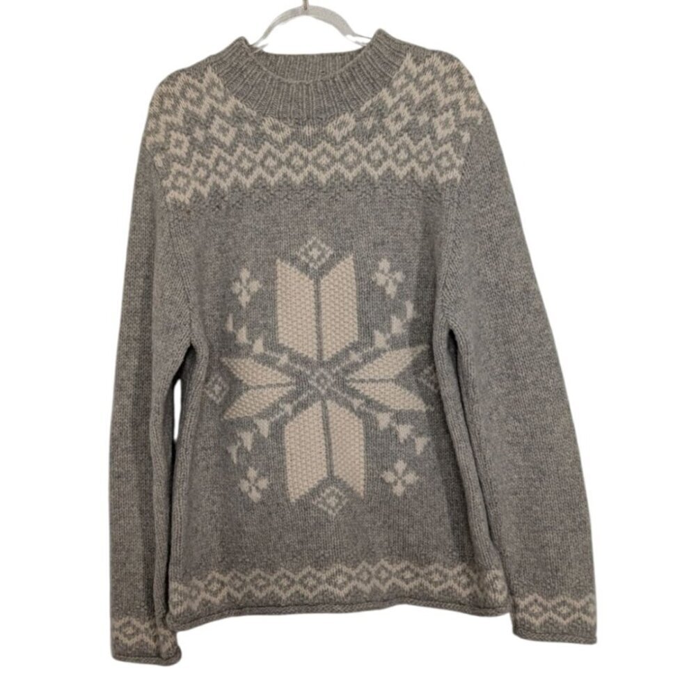 Bob Timberlake Snowflake Sweater Womens Size Large Gray Wool Blend Pullover